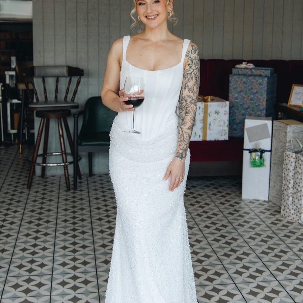 White Beaded Corset Tank Wedding Dress or bridal shower dress